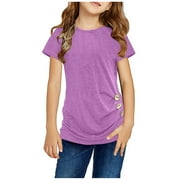 Shirts for Girls 10-12 Children's Place Girls Clothes Cute Shirts for Girls 10-12 Kids Easter Shirt Short Sleeve T-Shirts Baggy Buckle Knot Tunic Button Short Girls Sleeve Tshirt Casual Tops